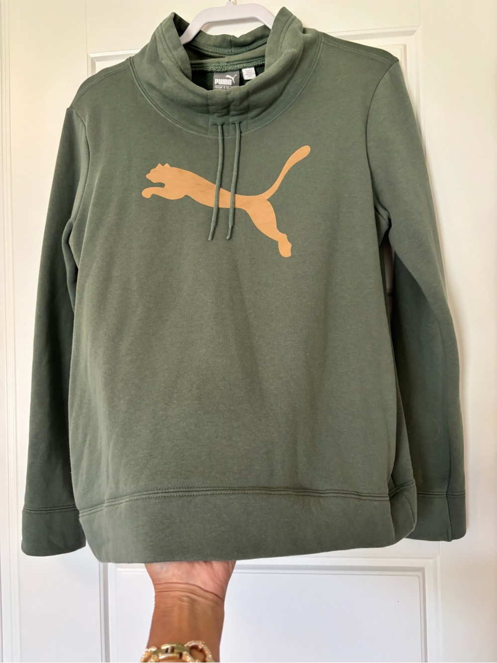 Puma Olive Green Funnel Neck Sweatshirt with Gold Puma Logo - Picture 5 of 7